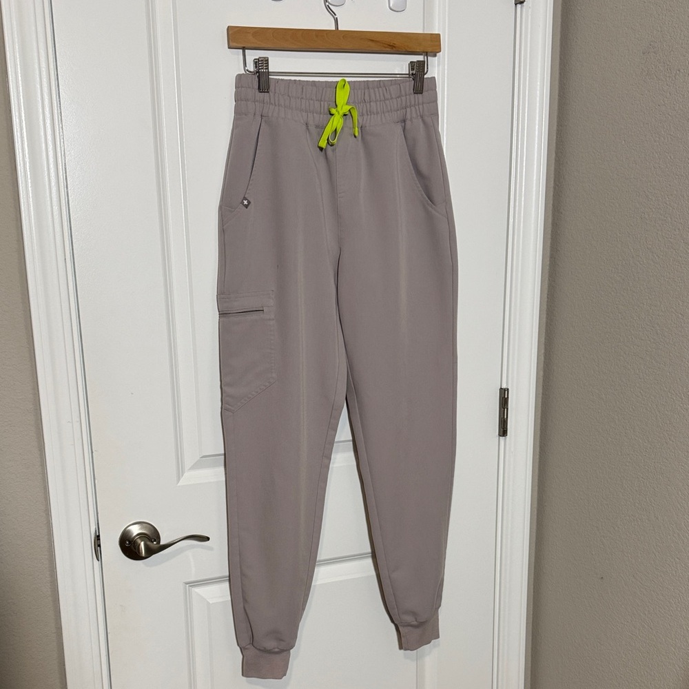 Figs Women's Slate Track Joggers with Neon Yellow Drawstring